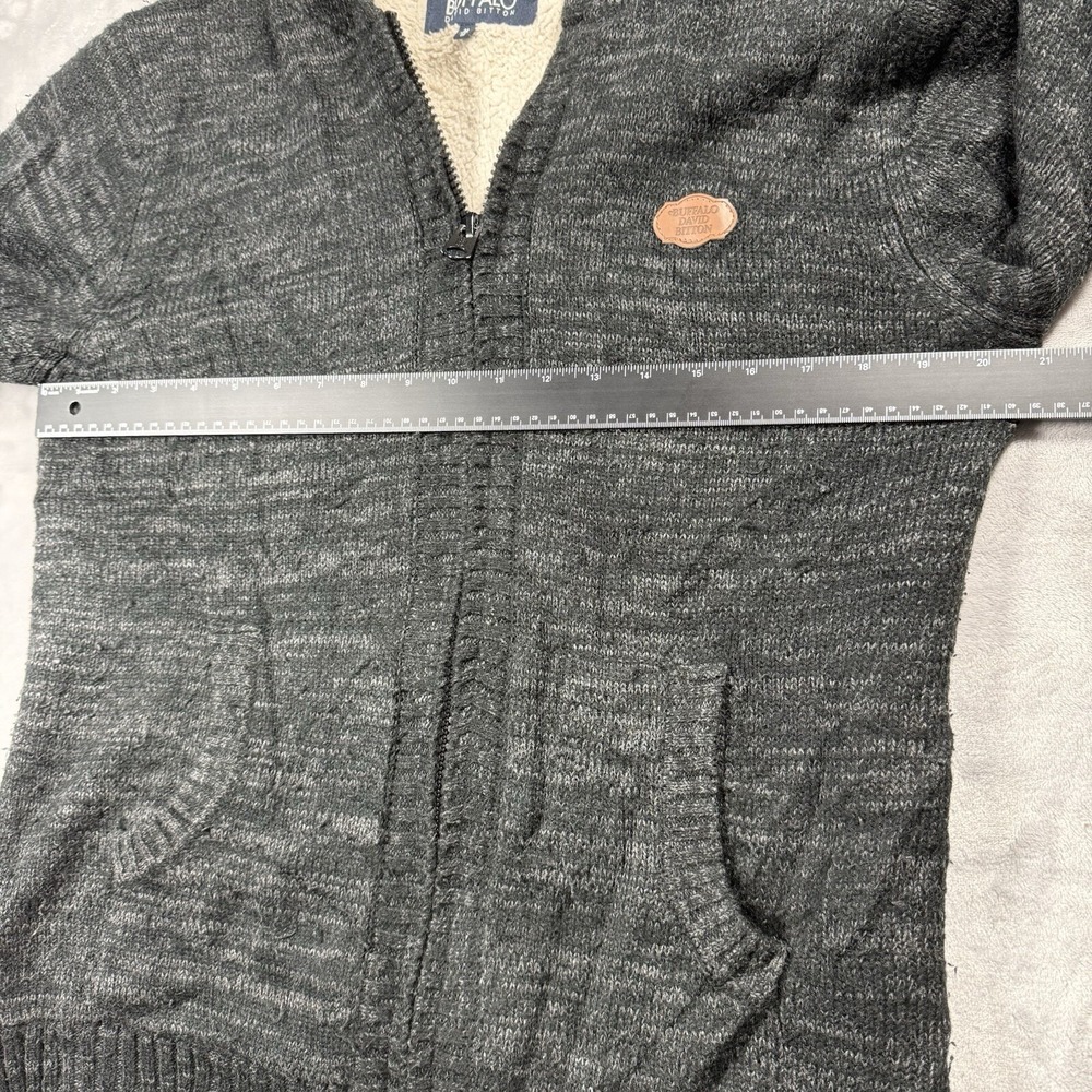 Buffalo Size M Hooded Sweater Mens Charcoal Gray Sherpa Lined Full Zip Cardigan - Picture 5 of 11